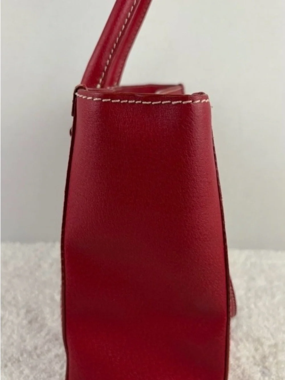 kate spade Red Pebbled Leather Structured Tote with Gold Accents